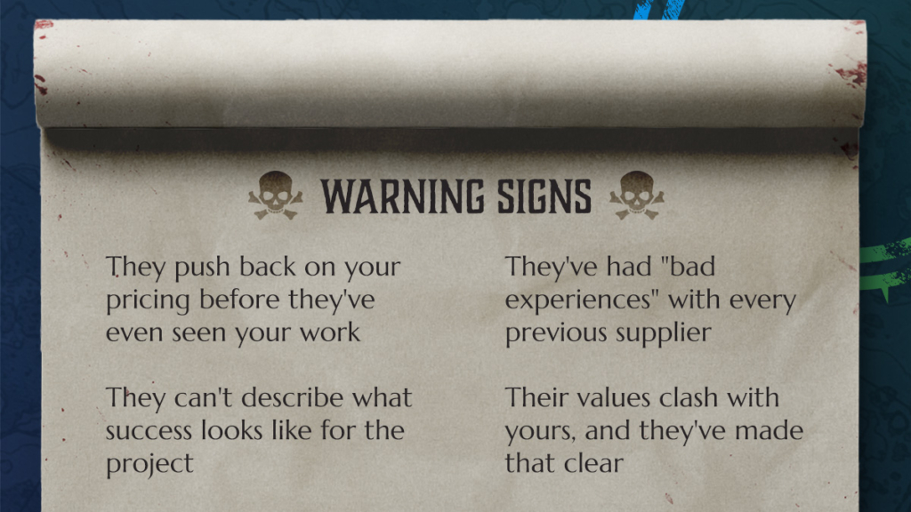 A scroll with a list of toxic client warning signs for your brand